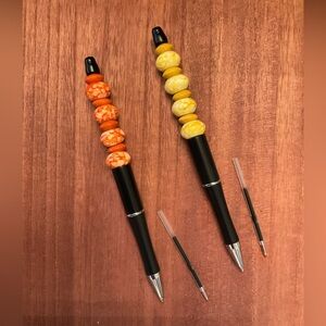 Hand Crafted Beaded Pens Set of 2 with ink refill, Ballpoint Black